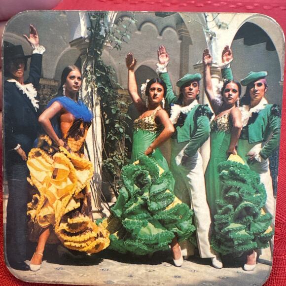 VTG Set Of 6 Square Coasters Spain Flamenco Dancing Photos Souvenirs Gypsy - Picture 10 of 11